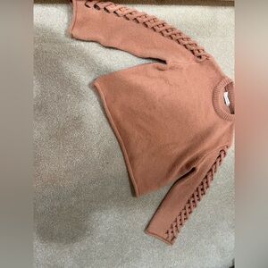 Avantlook Women's Sweater with Braided Sleeve in blush pink